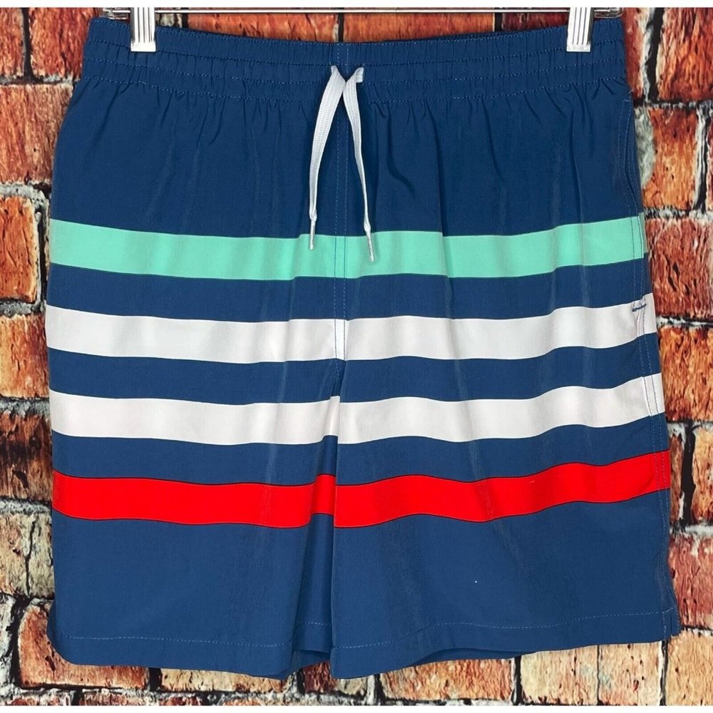 Chubbies Men’s Striped Swim Trunks Shorts Medium Mesh Liner Blue Red Green White